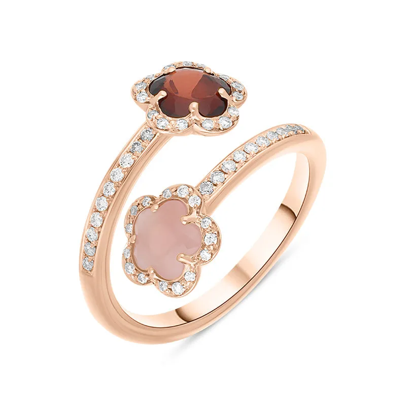 Pasquale Bruni Figlia Dei Fiori 18ct Rose Gold Chalcedony Garnet Diamond Flower Ring