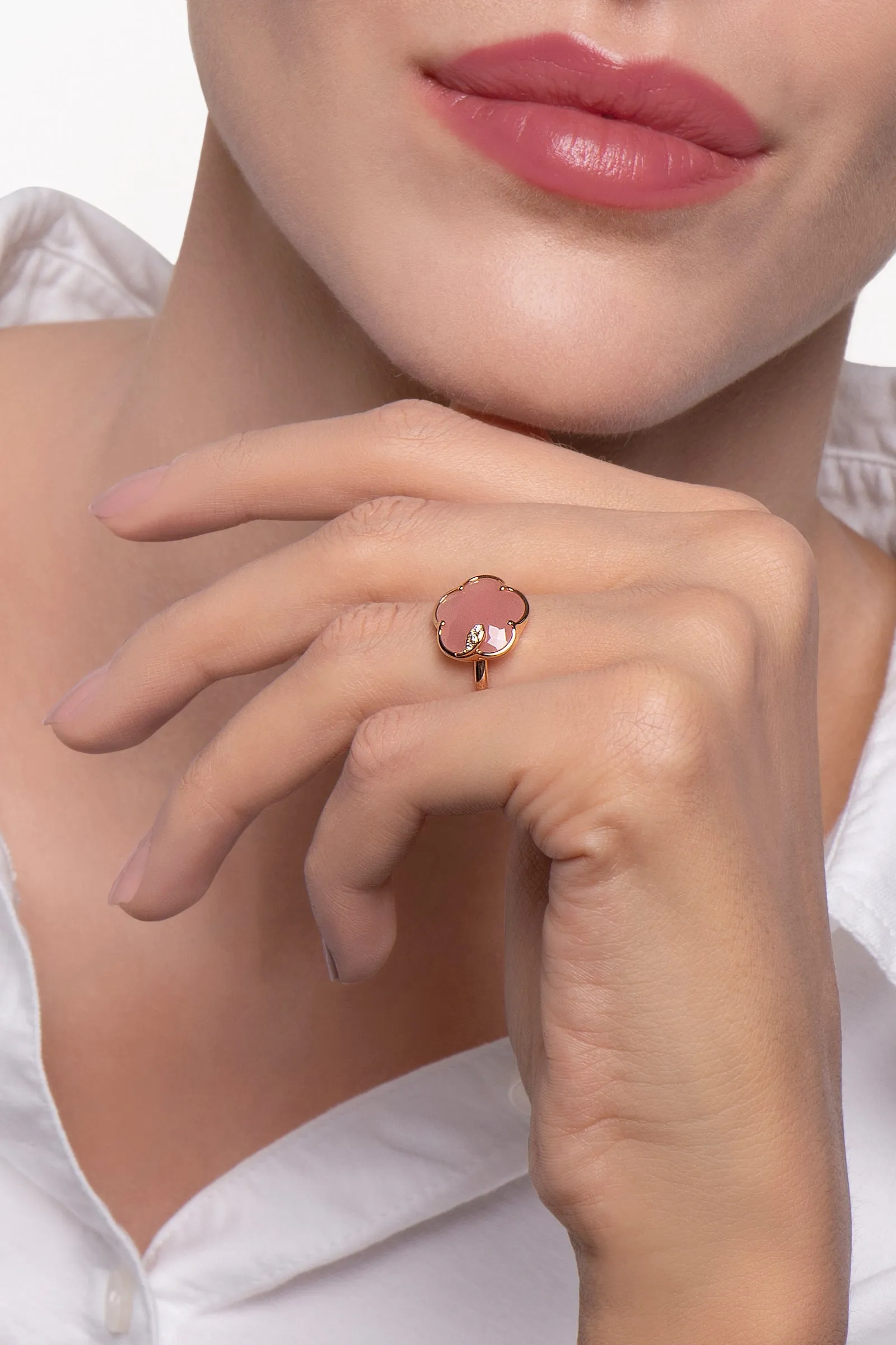 Pasquale Bruni Petit Joli 18ct Rose Gold White and Champagne Diamond Chalcedony Ring
