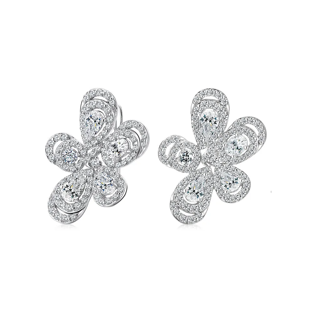 Pear, Oval and Round Brilliant fancy earrings with 2.99 carats* of diamond simulants in 10 carat white gold