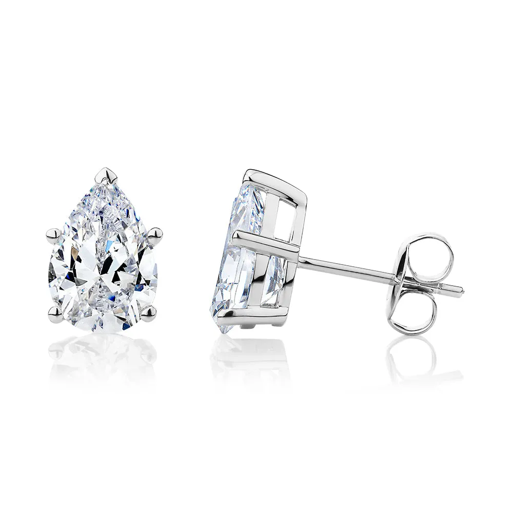 Pear stud earrings with 3.6 carats* of diamond simulants in 10 carat white gold