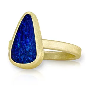 Petra Class Deep Blue Opal Doublet High Karat Yellow Gold Solitaire Ring