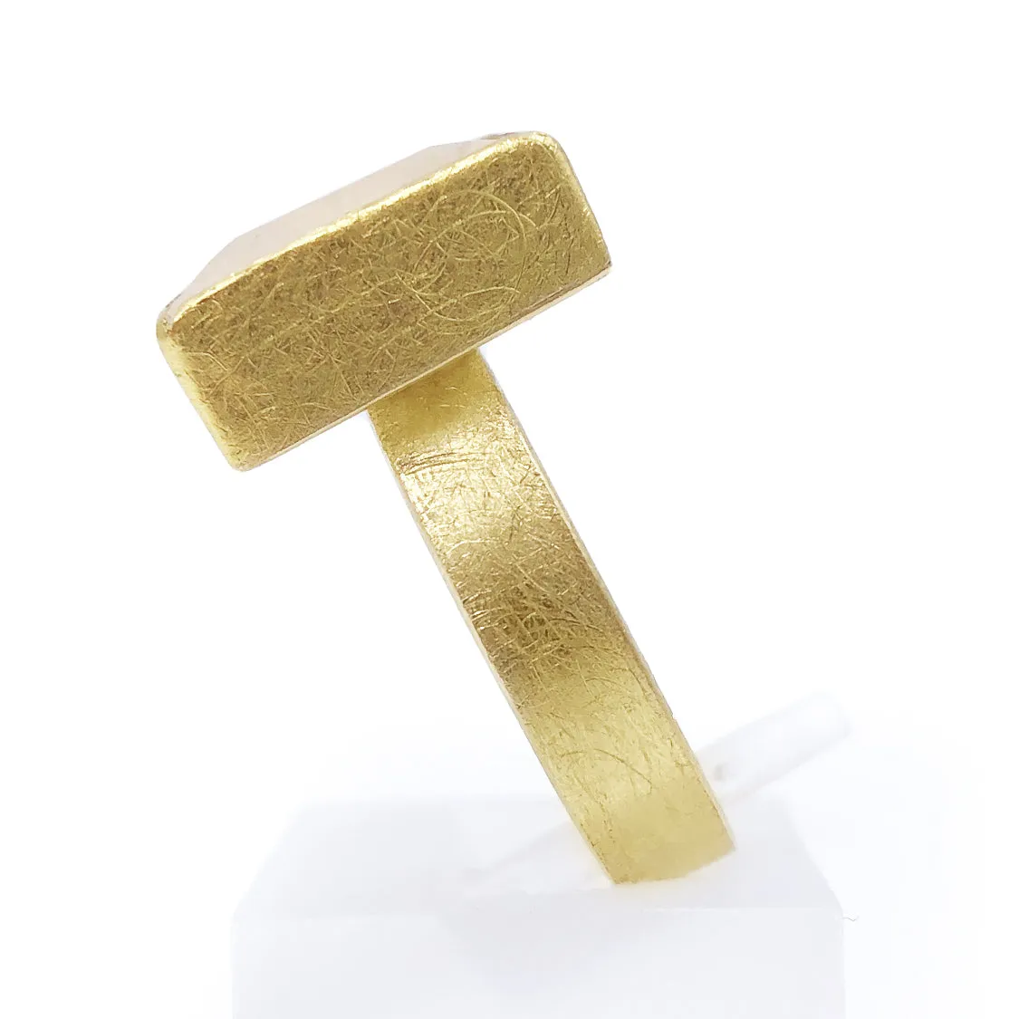Petra Class Faceted Rainbow Moonstone One of a Kind High Karat Matte Gold Ring