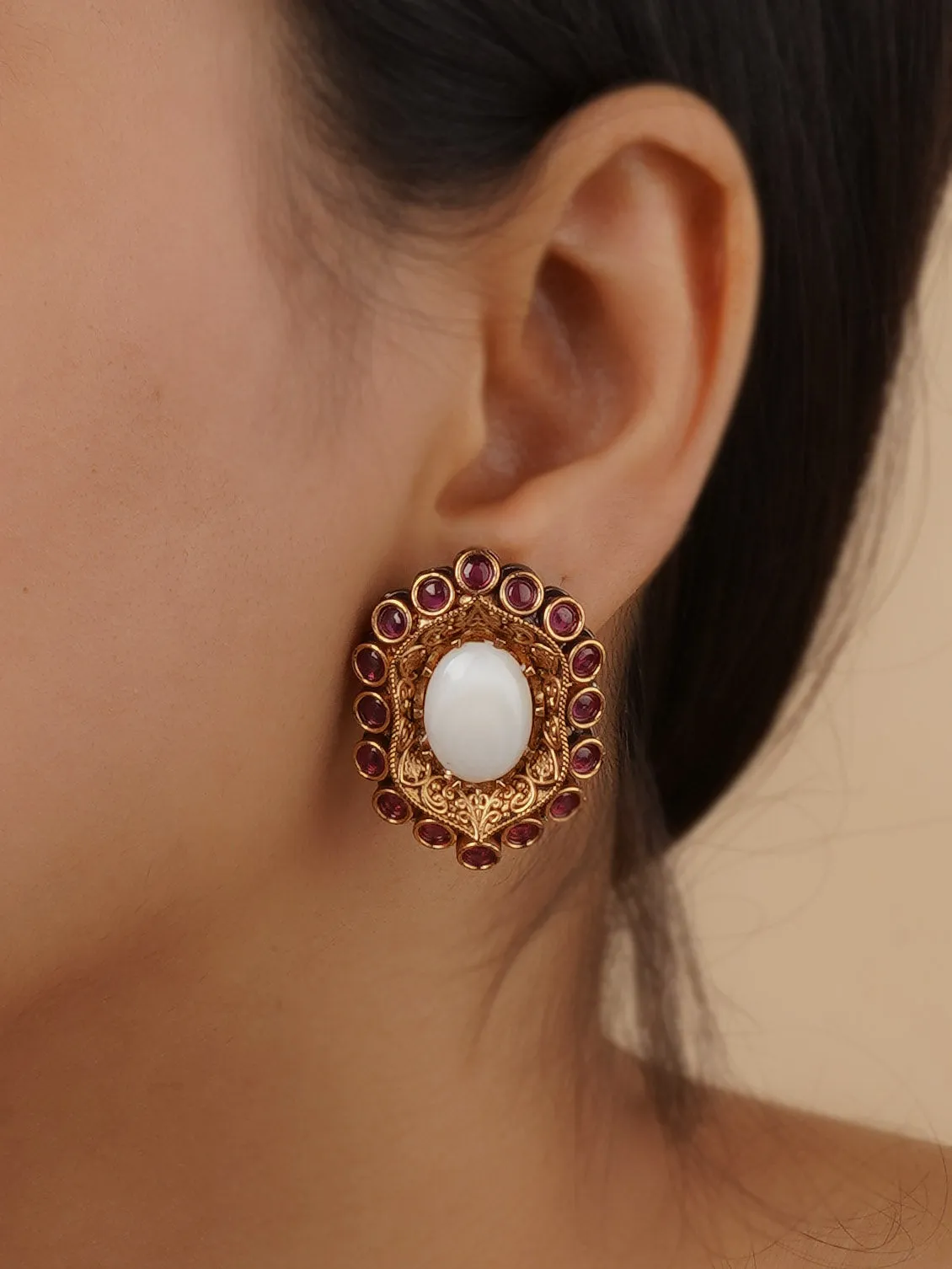 Pink Color Gold Plated Faux Polki Earrings - PK-E39M