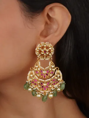 Pink Color Gold Plated Jadau Kundan Earrings - ME1058YP