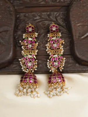 Pink Color Gold Plated Jadau Kundan Earrings - ME1183M