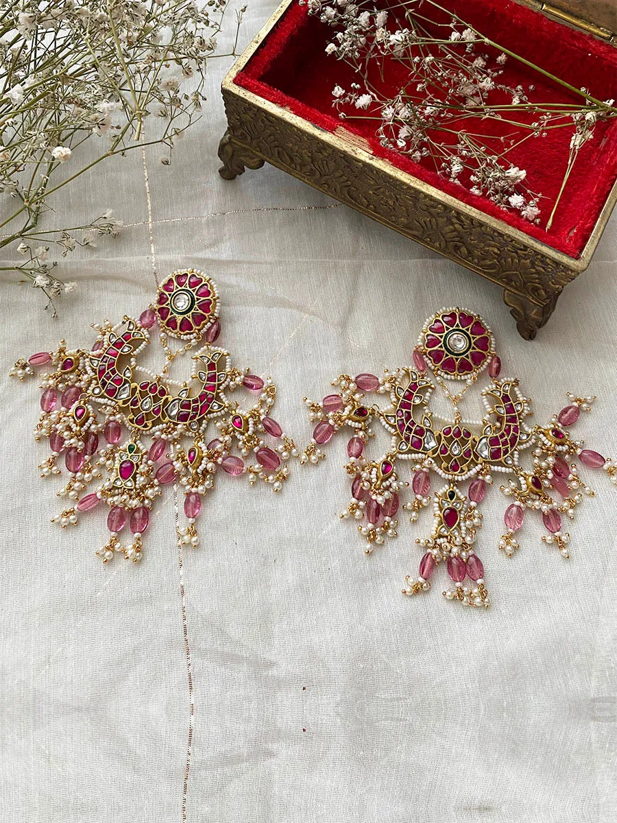 Pink Color Gold Plated Jadau Kundan Earrings - ME774YRB