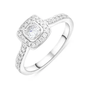 Platinum 0.66ct Diamond Cushion Cut Shoulder Set Cluster Ring