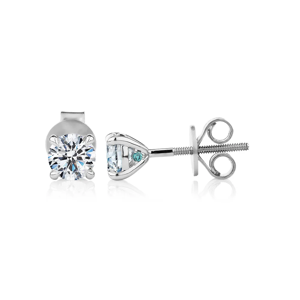 Premium Certified Lab-Grown Diamond, 1.00 carat TW round brilliant stud earrings in 14 carat white gold