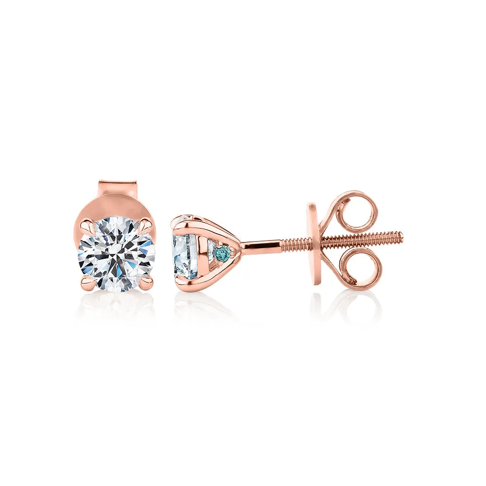 Premium Certified Lab-Grown Diamond, 1.00 carat TW round brilliant stud earrings in 18 carat rose gold