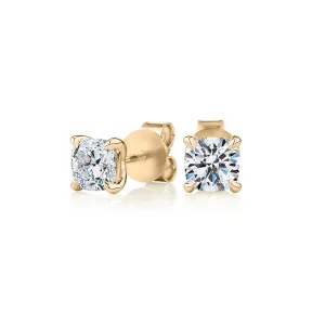 Premium Certified Lab-Grown Diamond, 1.40 carat TW cushion stud earrings in 18 carat yellow gold