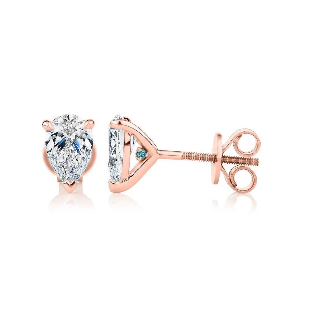 Premium Certified Lab-Grown Diamond, 1.40 carat TW pear stud earrings in 14 carat rose gold
