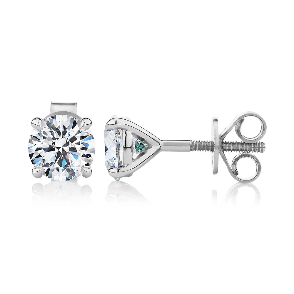 Premium Certified Lab-Grown Diamond, 2.00 carat TW round brilliant stud earrings in 18 carat white gold