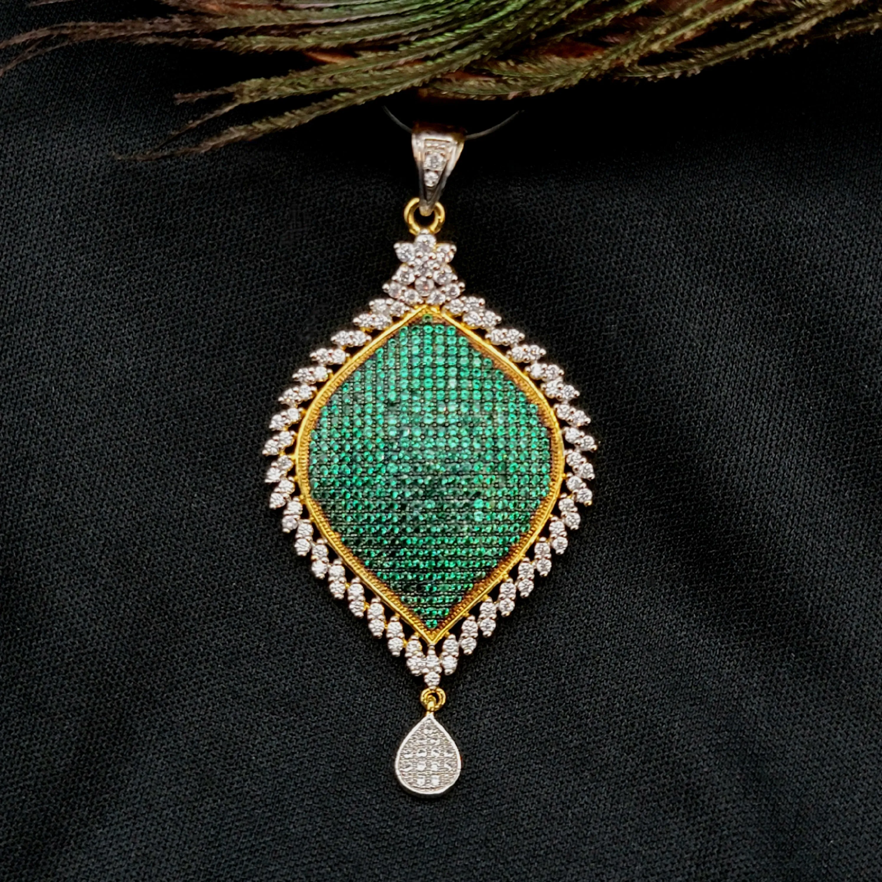 Premium Emerald Green & White Zircon (CZ) Stone Pendant Set