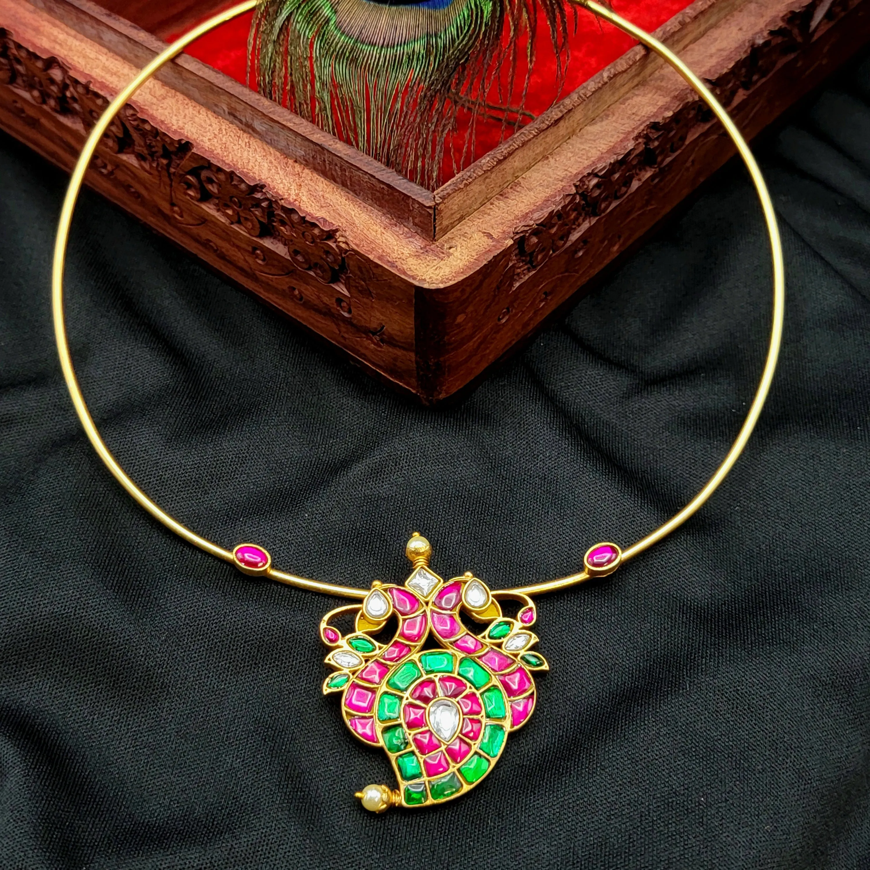 Premium Hasili Mango Peacock Jadau Pendant Necklace