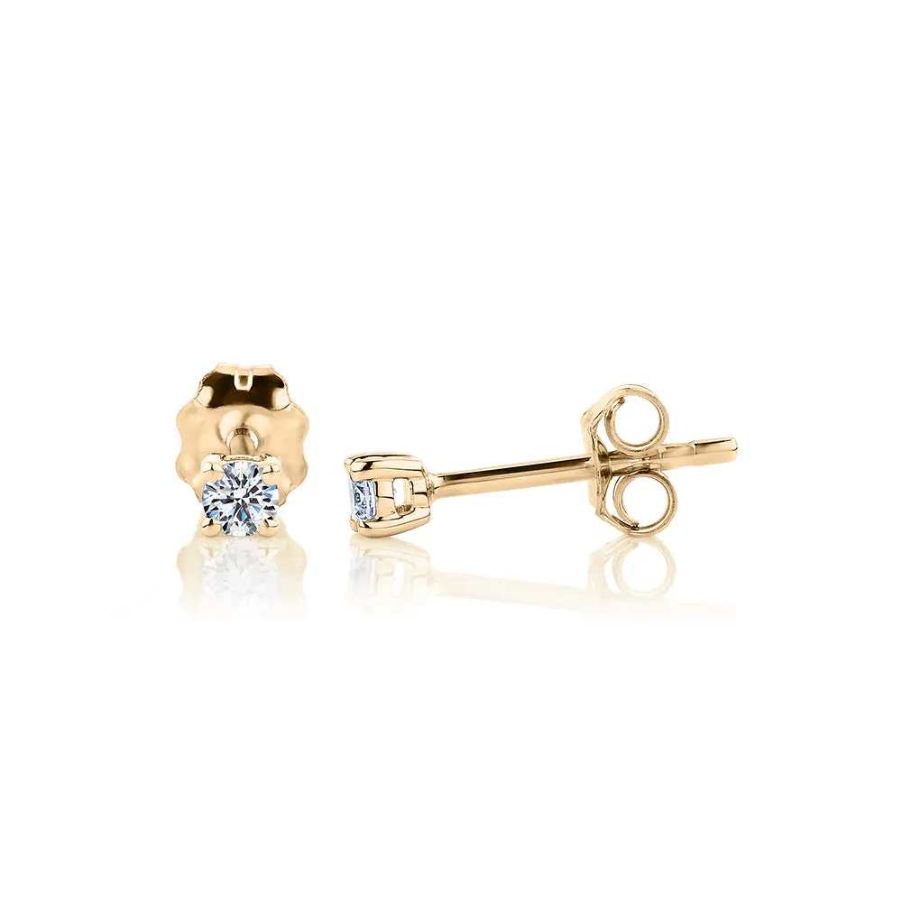 Premium Lab-Grown Diamond, 0.10 carat TW round brilliant stud earrings in 10 carat yellow gold