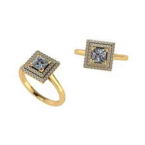 Princess cut double halo diamond engagement ring
