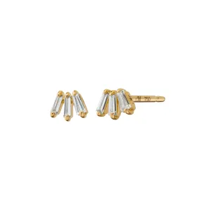 Reclaimed 18k Yellow Gold and Baguette Diamond Earrings, 3 Diamonds