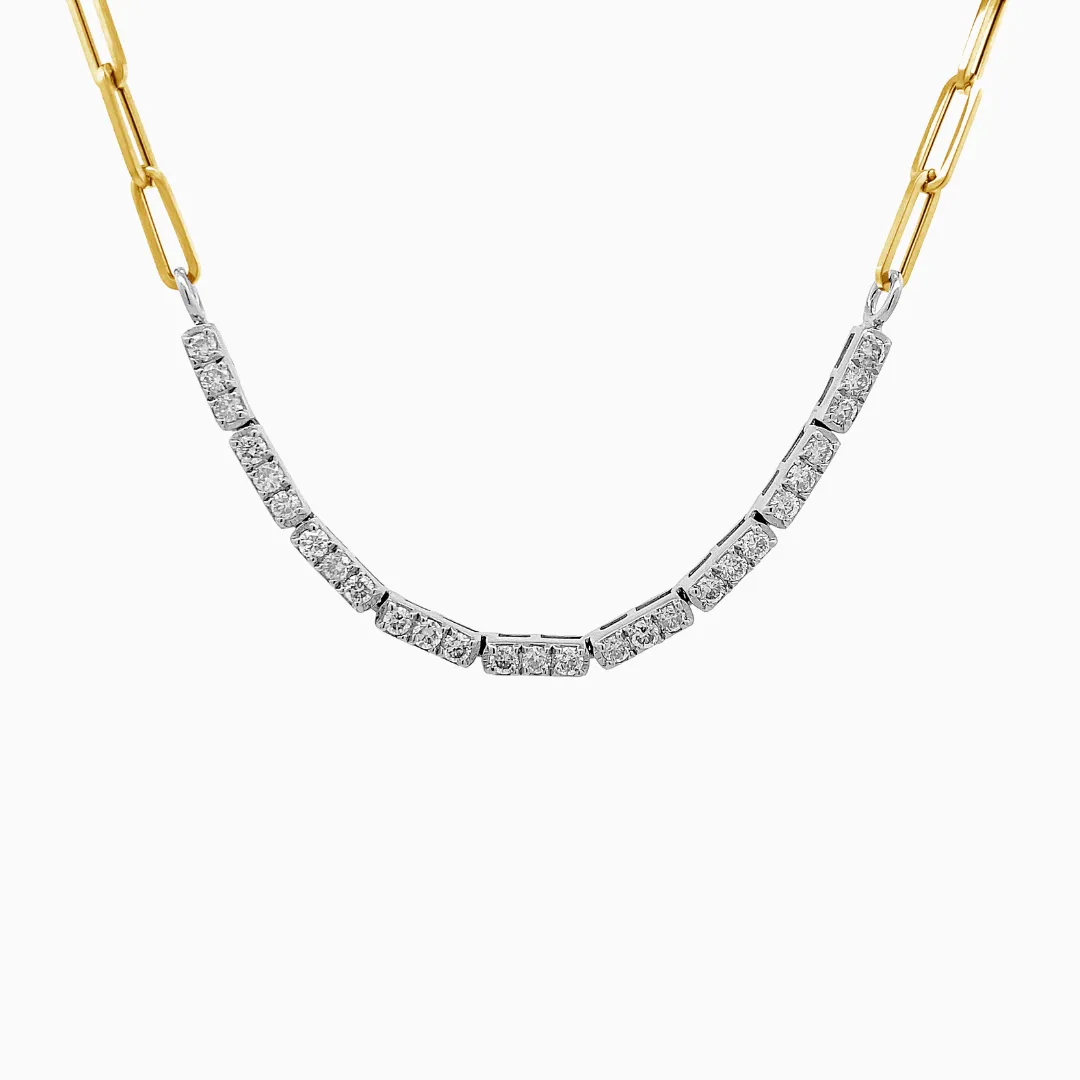 Rhodium Diamond Bars on Paperclip chain