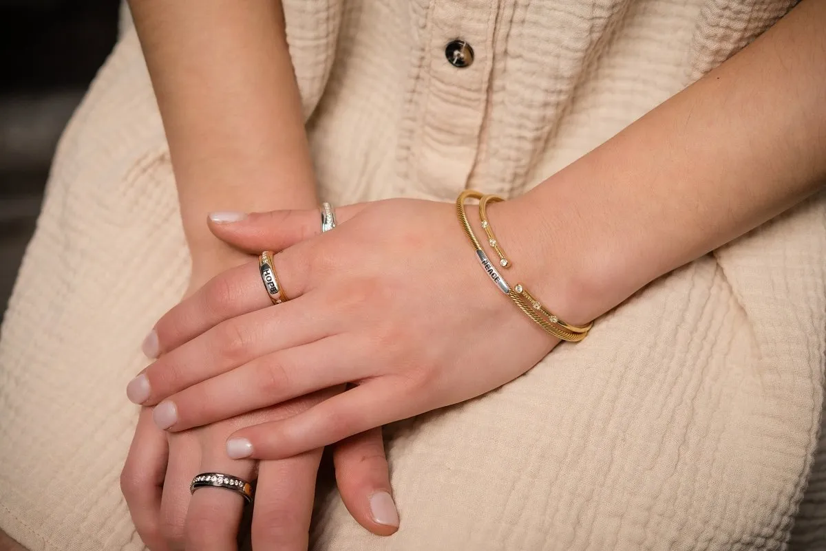 Rose Gold Peace & Hope Cuff? in Rhodium Over Sterling Silver