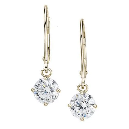 Round Brilliant drop earrings with 2 carats* of diamond simulants in 10 carat yellow gold