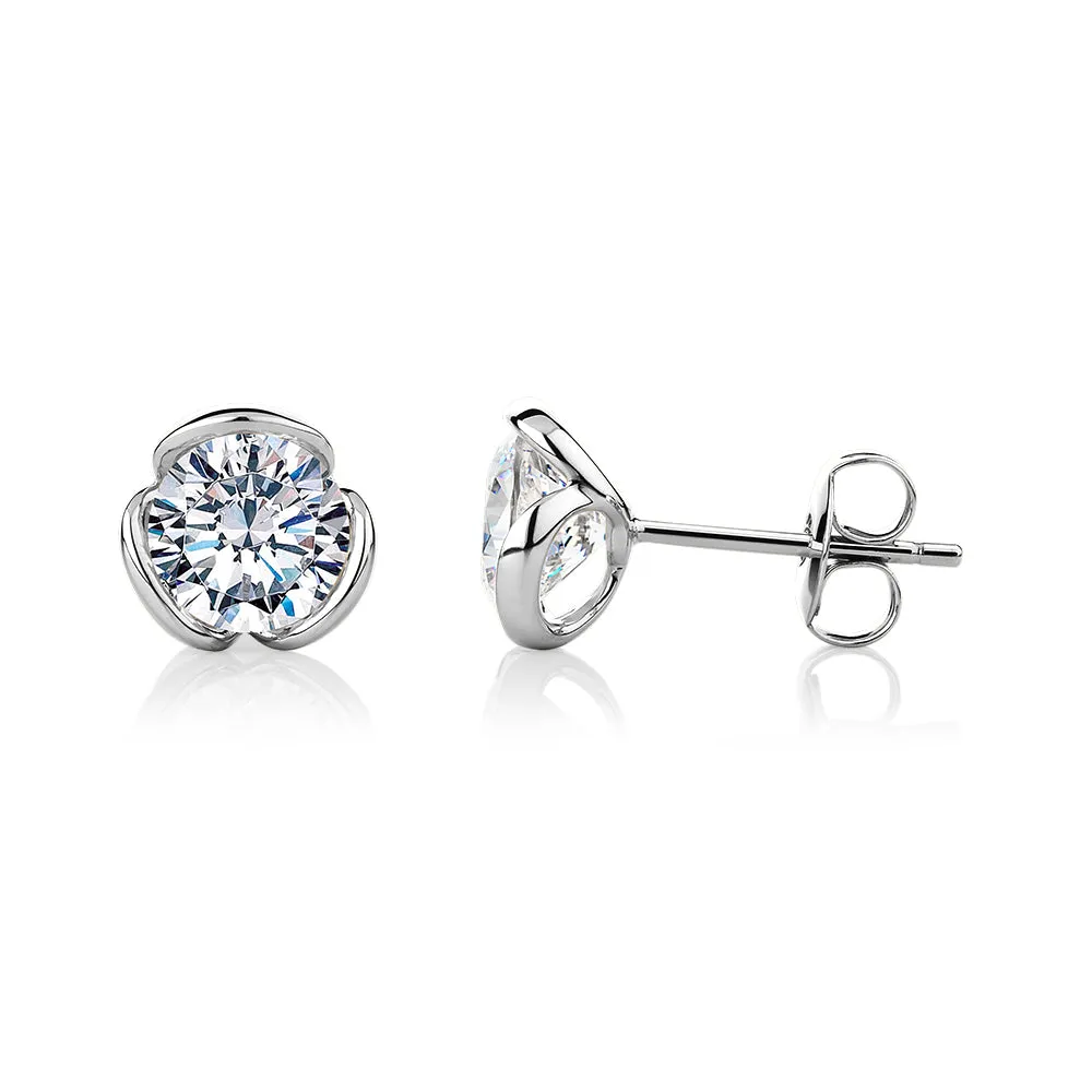 Round Brilliant stud earrings with 2 carats* of diamond simulants in 10 carat white gold