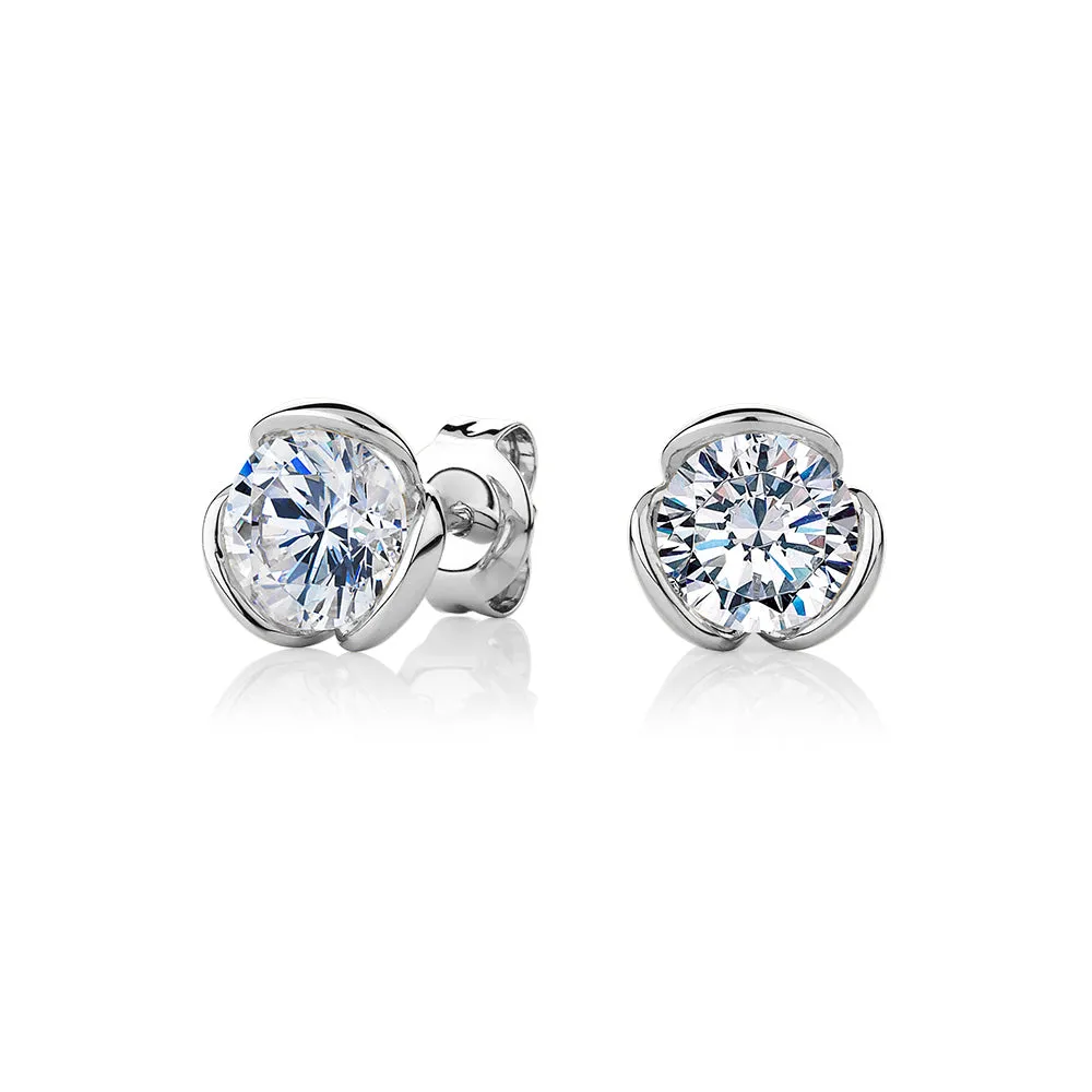 Round Brilliant stud earrings with 2 carats* of diamond simulants in 10 carat white gold