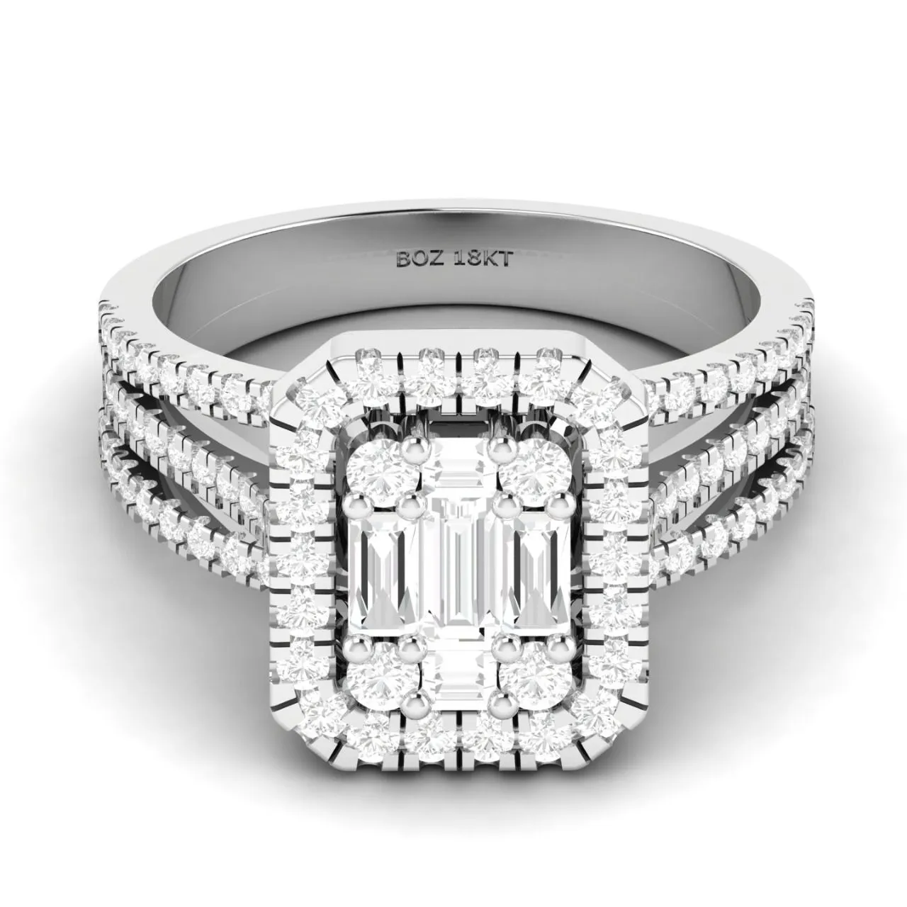 Royal Lovely Emerald Cut Natural Diamond Engagement Ring in 18K Gold