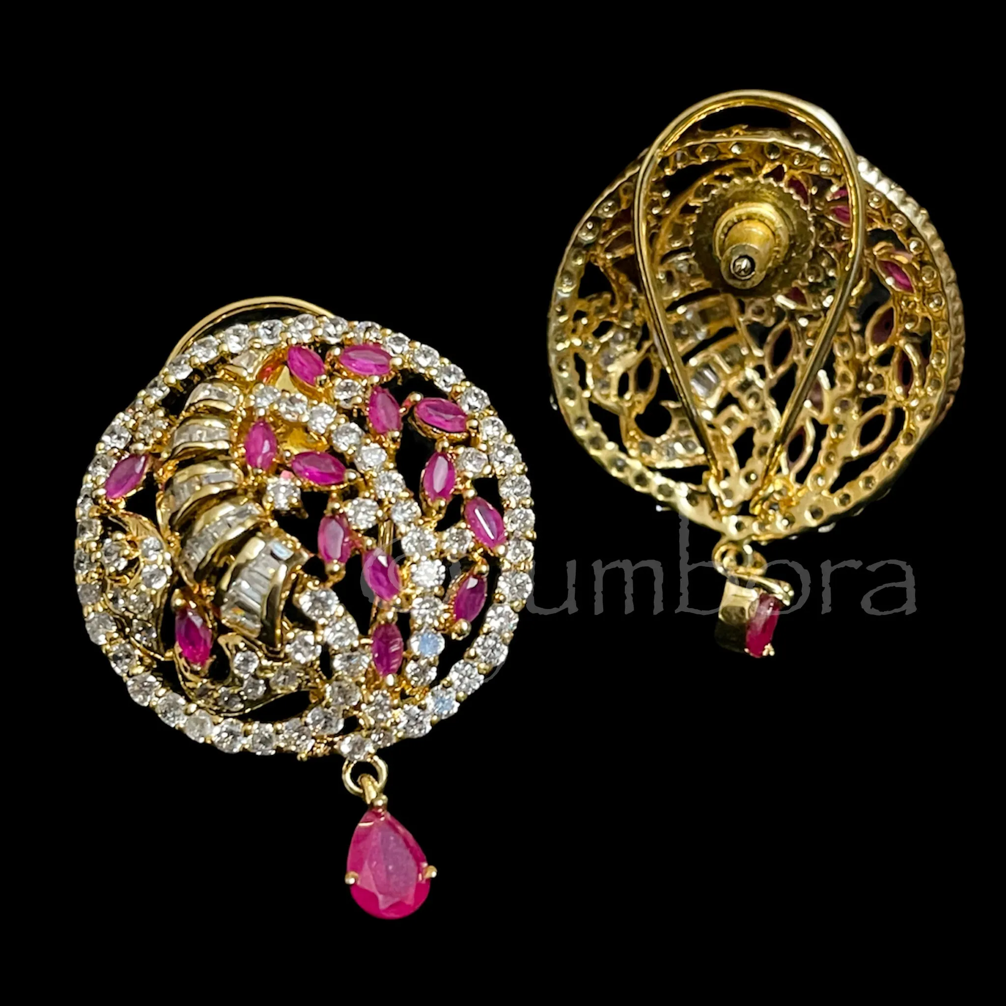 Royal Ruby and White AD Zircon (CZ) Pendant Set in Hydrobeads Mala