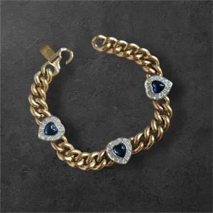 Sapphire blue glass heart bracelet & earrings