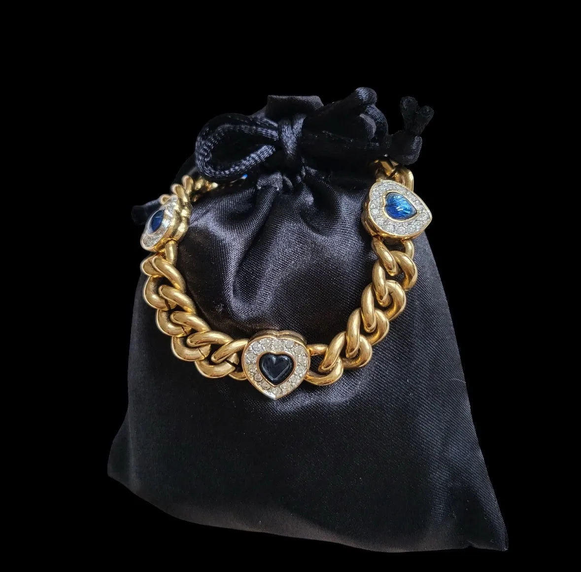 Sapphire blue glass heart bracelet & earrings