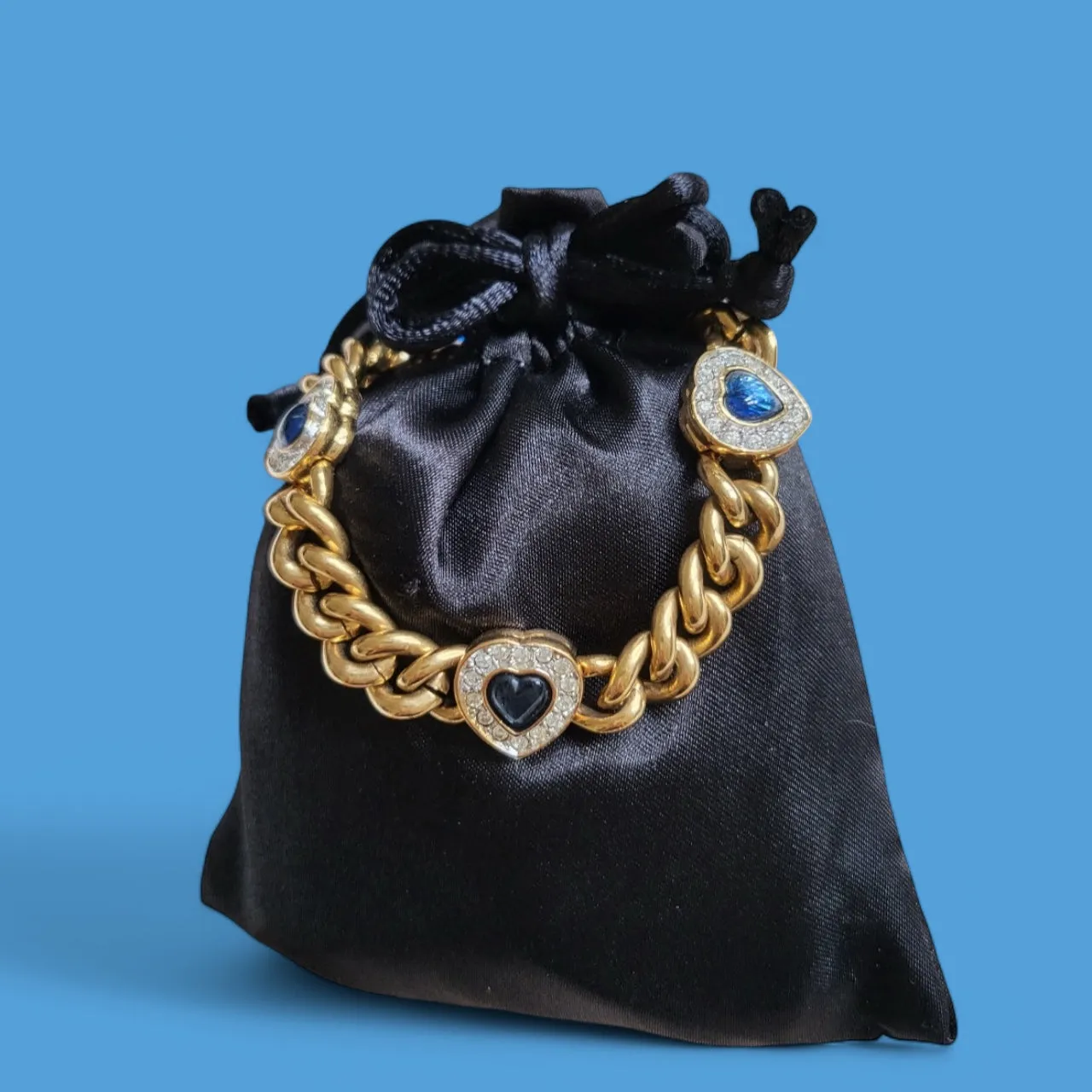 Sapphire blue glass heart bracelet & earrings