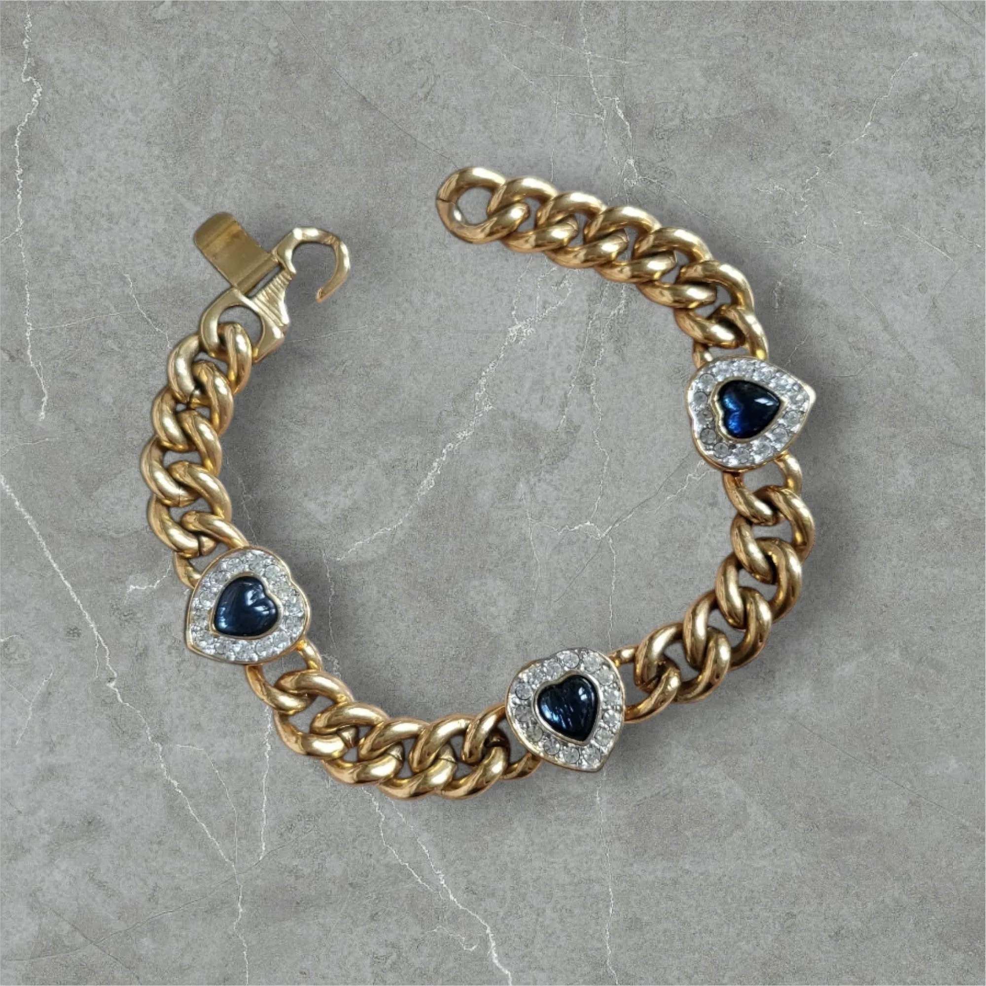 Sapphire blue glass heart bracelet & earrings