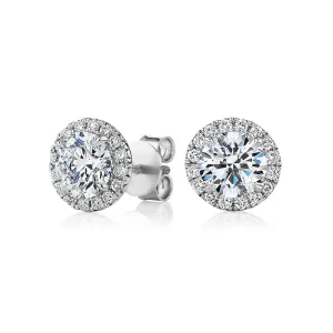 Signature Simulant Diamond 2.35 carat* TW round brilliant halo earrings in 14 carat white gold