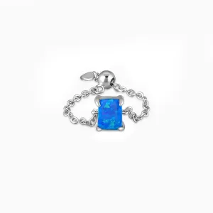 Silver Opal Rectangle Chain Ring