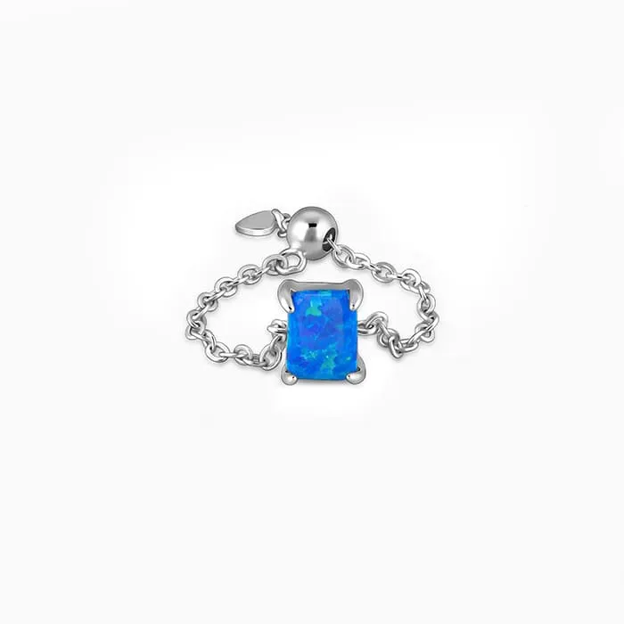 Silver Opal Rectangle Chain Ring