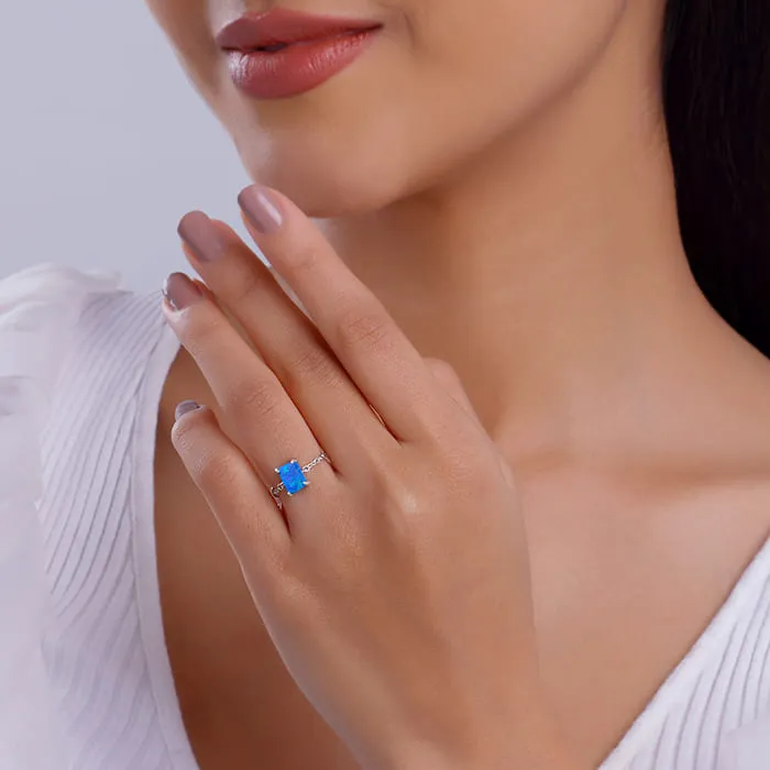 Silver Opal Rectangle Chain Ring