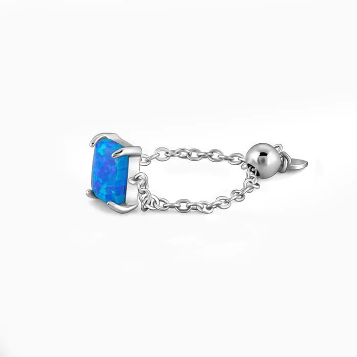 Silver Opal Rectangle Chain Ring