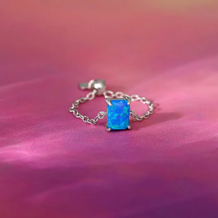 Silver Opal Rectangle Chain Ring