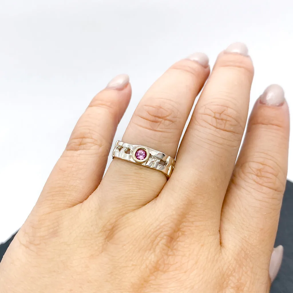 Skinny Woven Basket Pink Tourmaline Bezel Ring