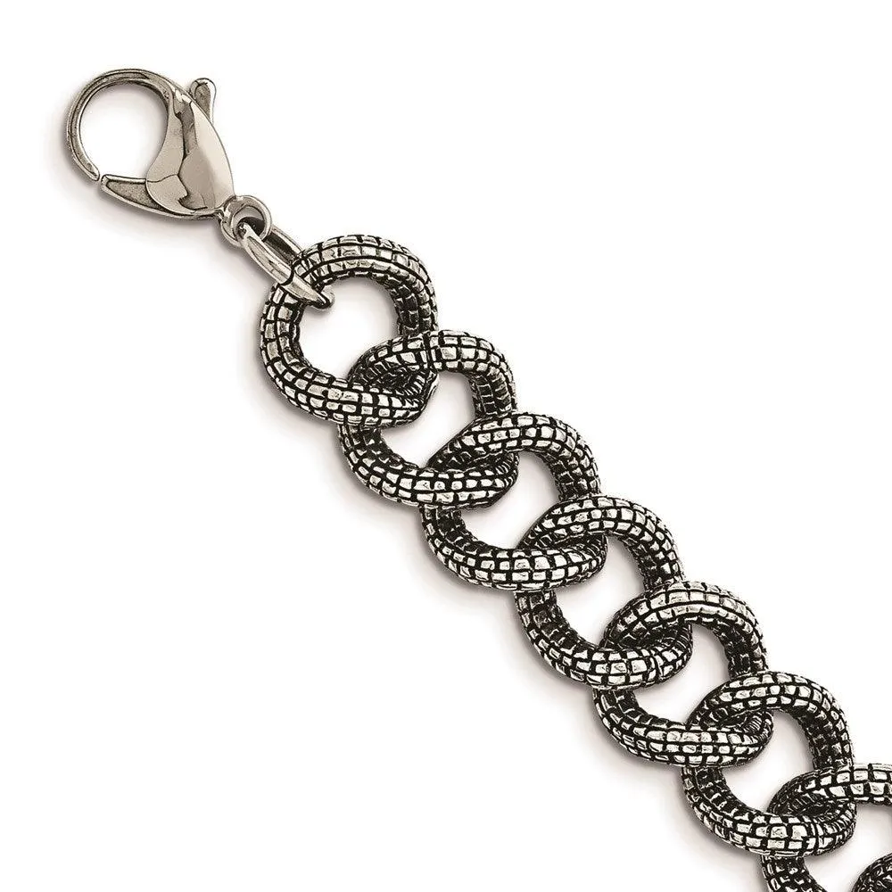 Stainless Steel Antiqued & Textured Links 24in Necklace