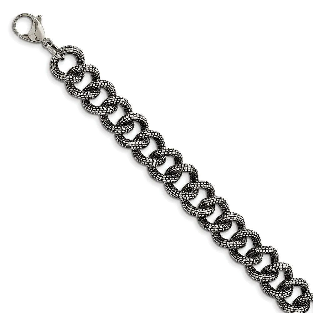 Stainless Steel Antiqued & Textured Links 24in Necklace