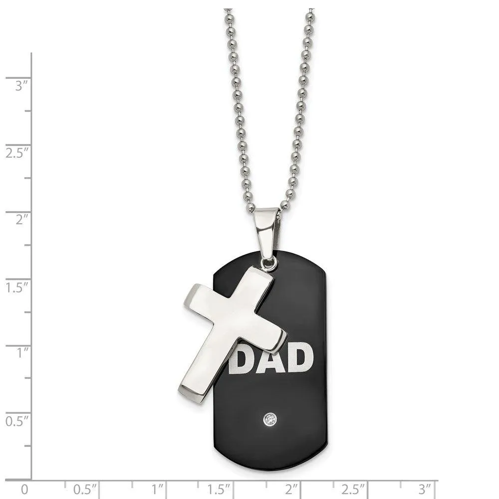 Stainless Steel Black IP-plated Dog Tag with CZ Cross Necklace