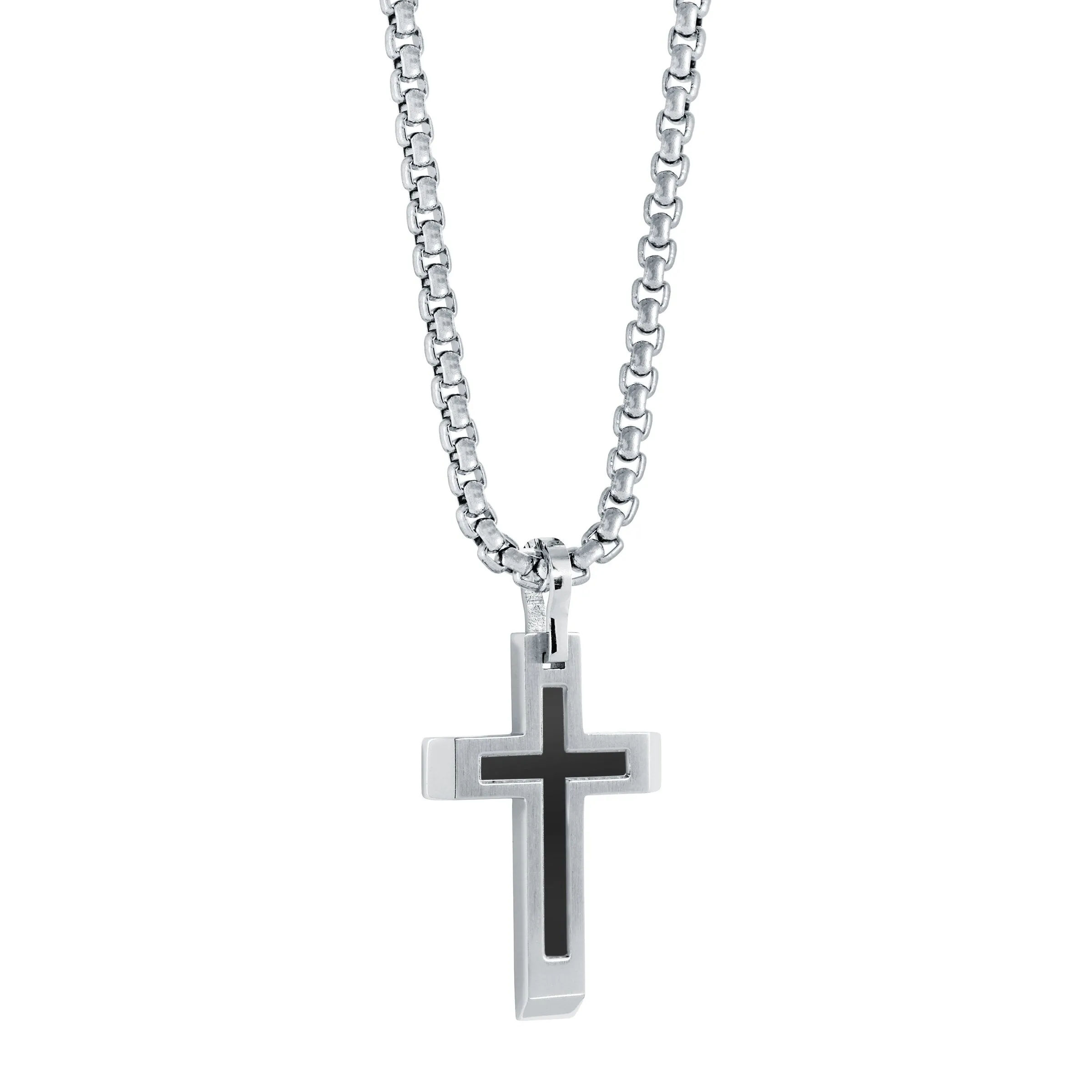 Stainless Steel Cross with Matte Black Center