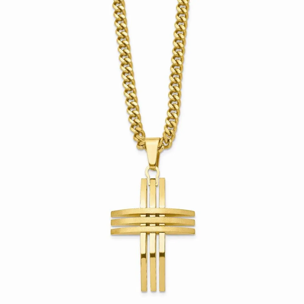 Stainless Steel Gold IP-plated Cross Pendant Necklace