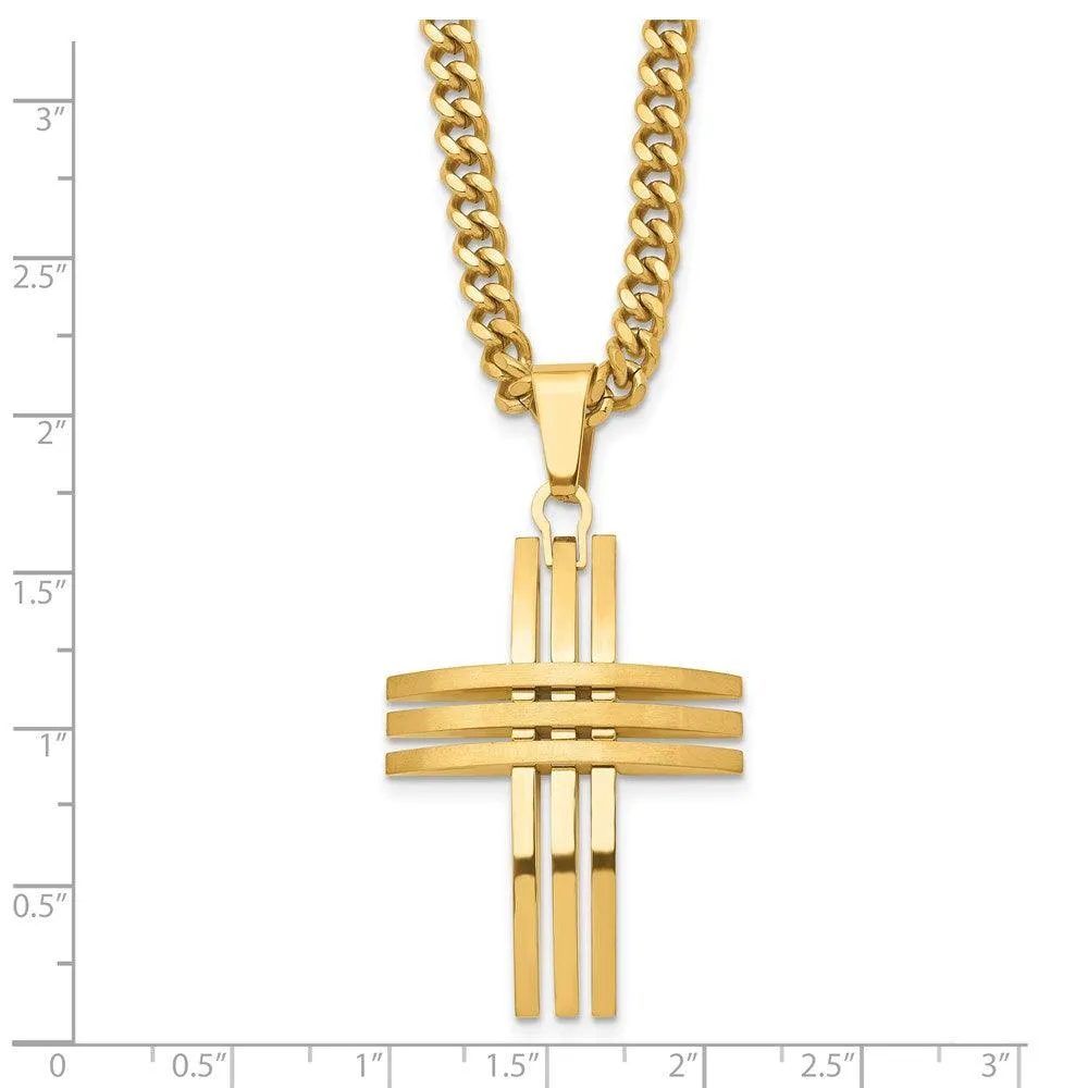 Stainless Steel Gold IP-plated Cross Pendant Necklace