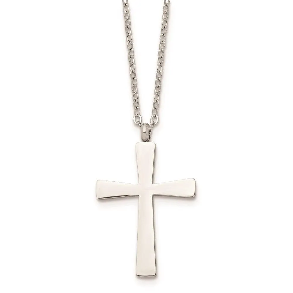 Stainless Steel Polished Cross 18in Necklace