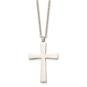Stainless Steel Polished Cross 18in Necklace