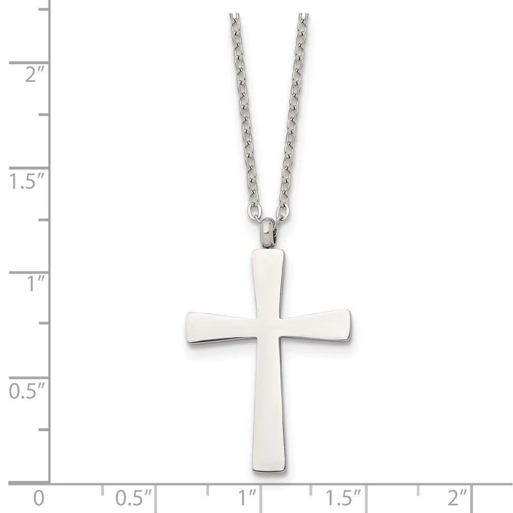 Stainless Steel Polished Cross 18in Necklace