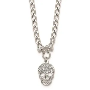 Stainless Steel Polished Crystal Skull Necklace