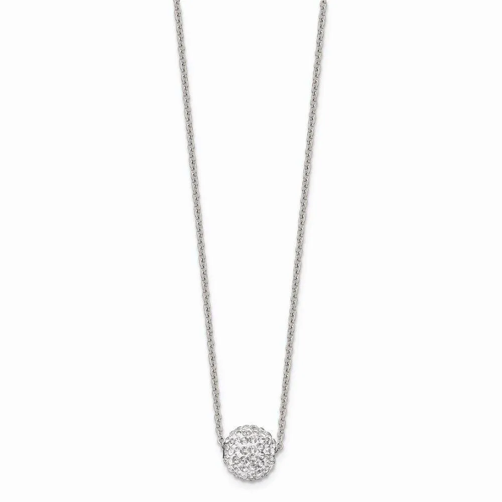 Stainless Steel Polished White Enamel w/Crystals w/2in ext. Necklace